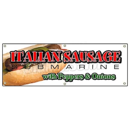 Signmission ITALIAN SAUSAGE SUB BANNER SIGN hero with peppers sandwich lunch onions B-72 Italian Sausage
